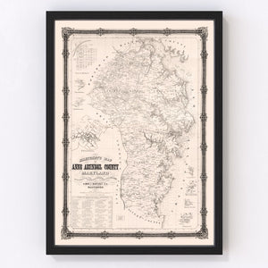 Vintage Map of Anne Arundel County, Maryland 1860