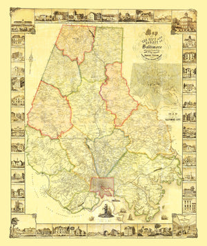 Vintage Map of Baltimore County, Maryland 1857