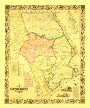 Vintage Map of Harford County, Maryland 1861