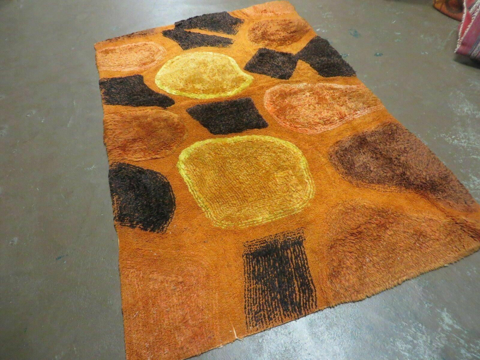 4' X 6' Modern Handmade Hooked Rug Wool Abstract Nice