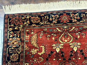 Antique Persian Farahan Sarouk Rug 3.6 x 5, Red, Floral, Traditional Rug, Fine 210 KPSI