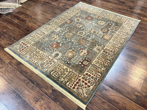 Belgium Power-Loomed Rug 5.6 x 7.6, Green and Cream Rug, Vintage Wool Area Rug, Oriental Carpet, Medium Sized Rug