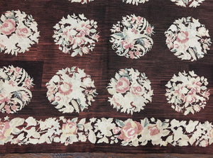 Floral Needlepoint Rug 5x7, Repeated Floral Motifs, Eggplant Color, Handmade Wool Vintage Needlepoint Area Rug 5 x 7 ft, Flatweave Rug
