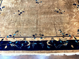 Antique Chinese Wool Rug 10x13, Large 1920s Peking Carpet, Handmade