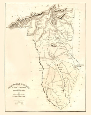 Vintage Map of Greenville District County, South Carolina 1825