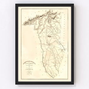 Vintage Map of Greenville District County, South Carolina 1825