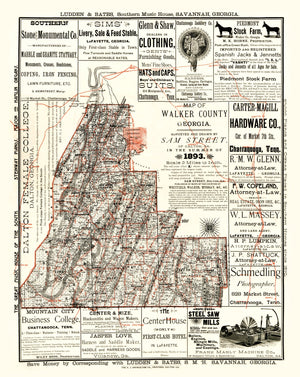 Vintage Map of Walker County, Georgia 1893