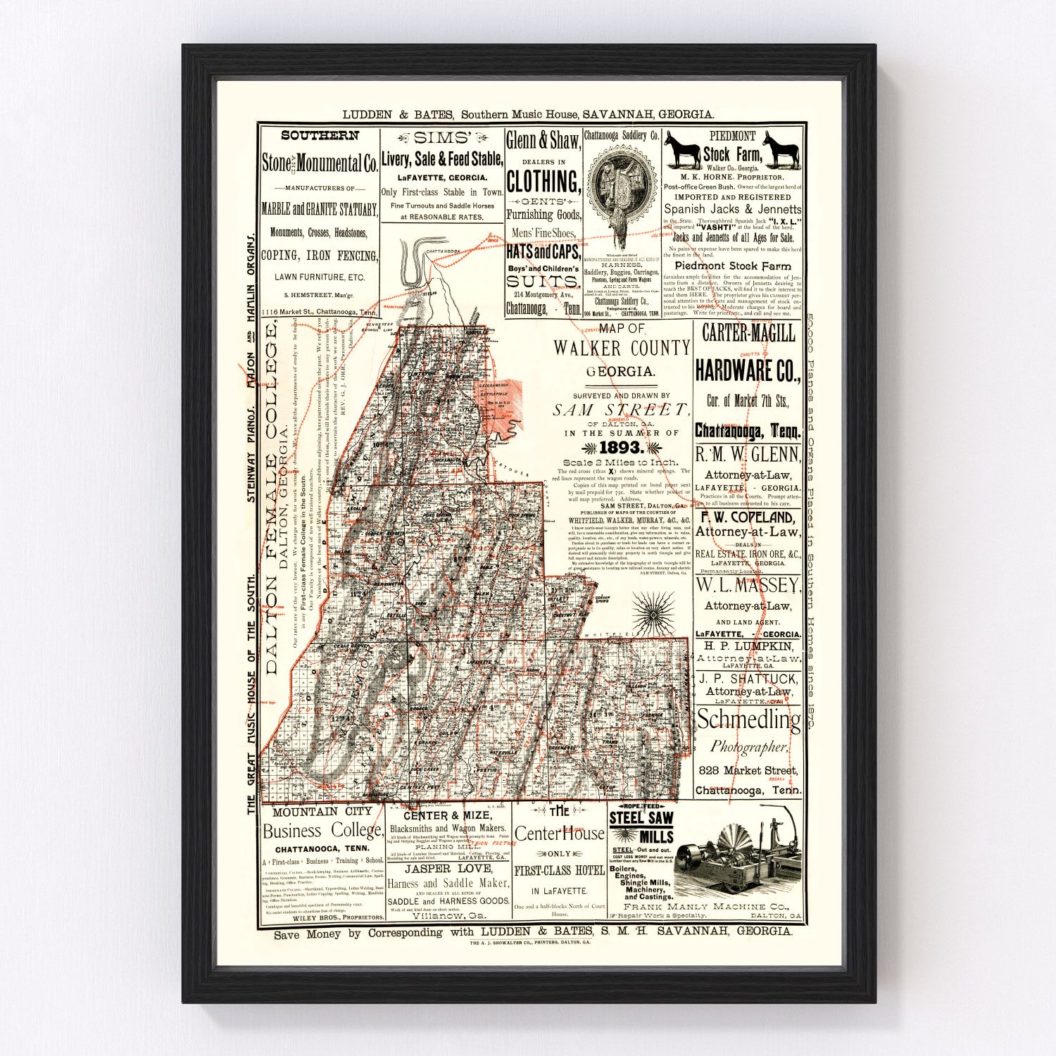Vintage Map of Walker County, Georgia 1893