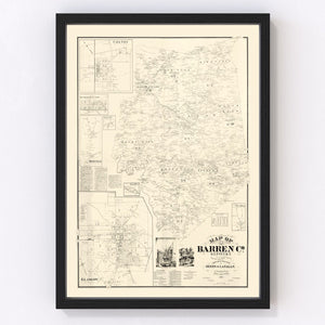 Vintage Map of Barren County, Kentucky 1879