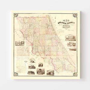 Vintage Map of Volusia County, Florida 1879