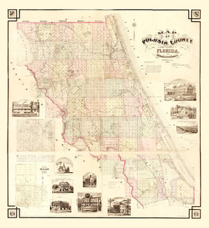 Vintage Map of Volusia County, Florida 1879