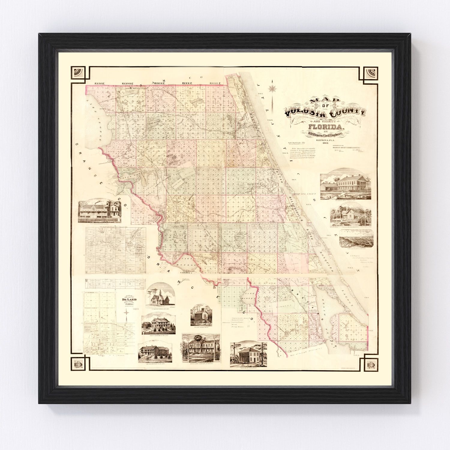 Vintage Map of Volusia County, Florida 1879