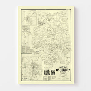 Vintage Map of Barren County, Kentucky 1879