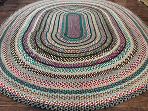 Large Oval American Braided Rug 10x12, Multicolor Vintage Braided Carpet