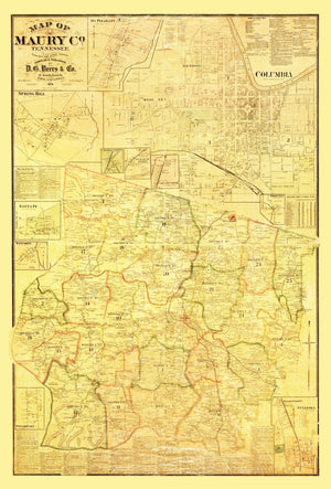 Vintage Map of Maury County, Tennessee 1878
