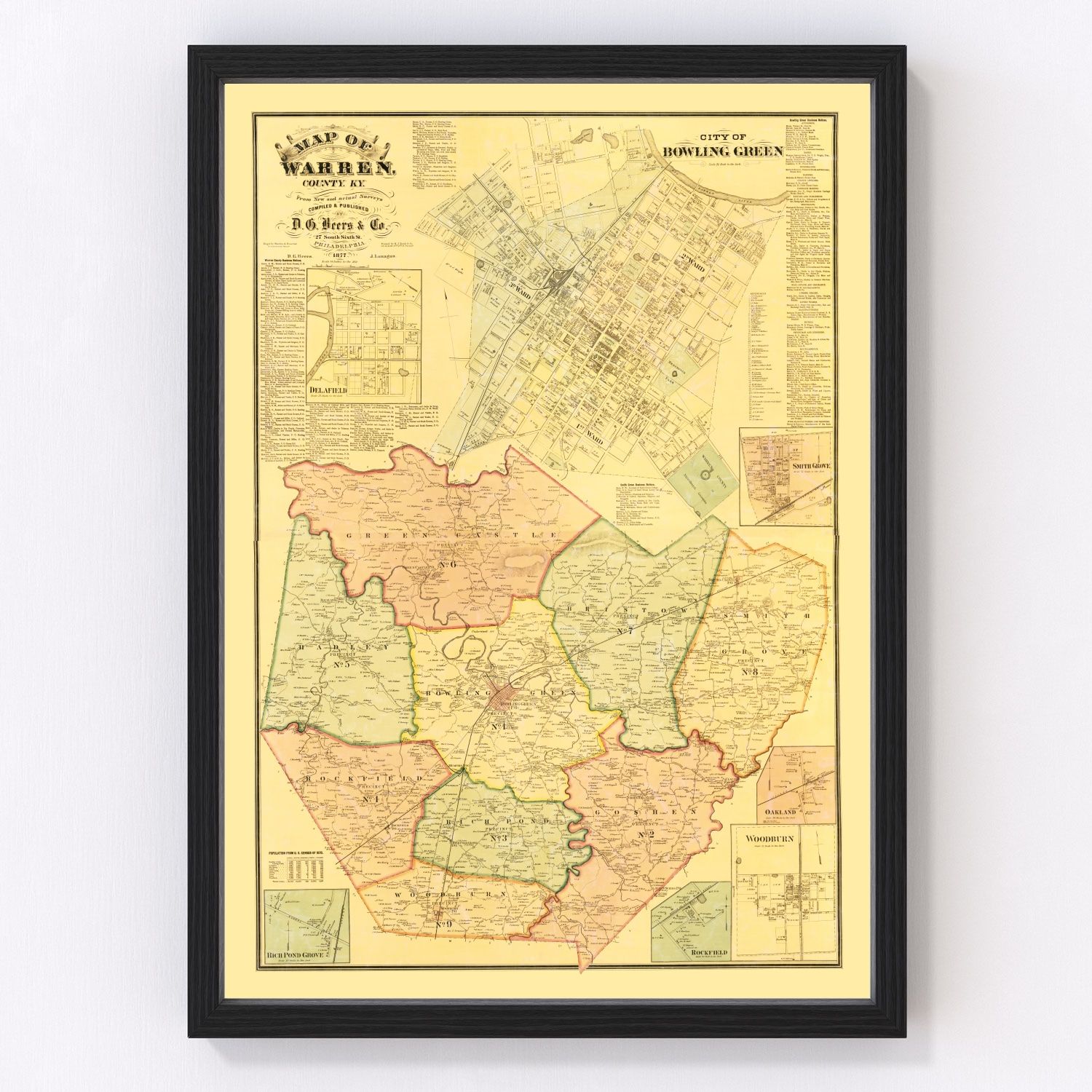 Vintage Map of Warren County, Kentucky 1877