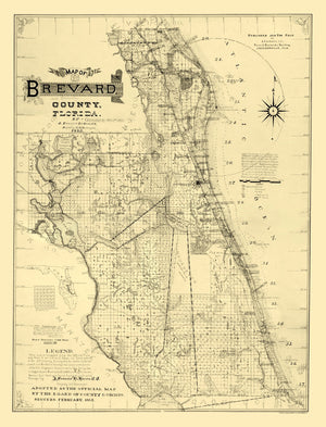 Vintage Map of Brevard County, Florida 1893