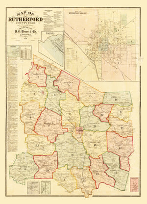 Vintage Map of Rutherford County, Tennessee 1878