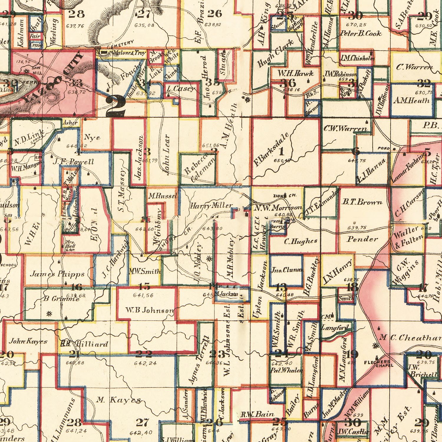 Vintage Map of Yazoo County, Mississippi 1874