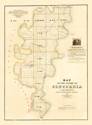 Vintage Map of Concordia Parish, Louisiana 1860
