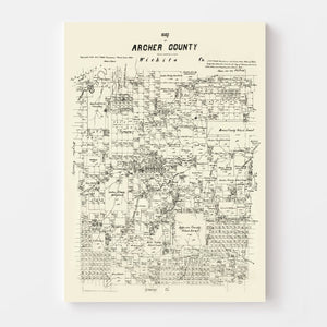 Vintage Map of Archer County, Texas 1879