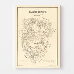 Vintage Map of Blanco County, Texas 1879