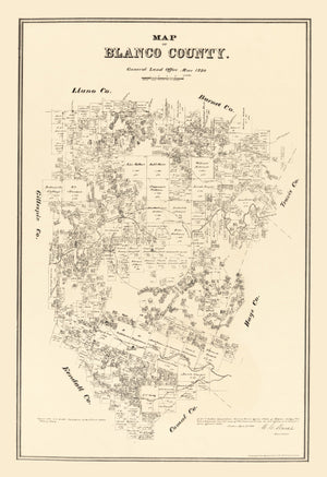 Vintage Map of Blanco County, Texas 1879