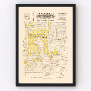 Vintage Map of Callahan County, Texas 1870