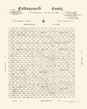 Vintage Map of Collingsworth County, Texas 1892
