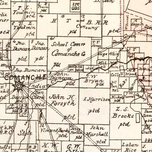 Vintage Map of Comanche County, Texas 1876