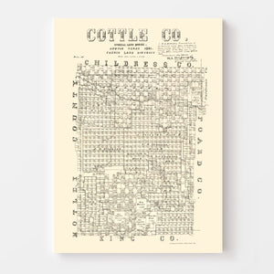 Vintage Map of Cottle County, Texas 1891