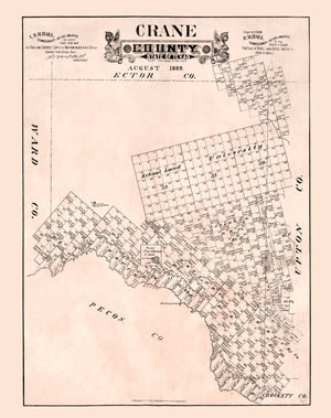 Vintage Map of Crane County, Texas 1888