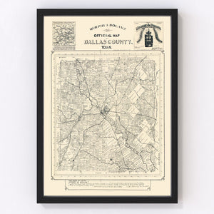 Vintage Map of Dallas County, Texas 1886