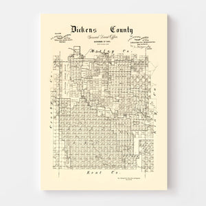 Vintage Map of Dickens County, Texas 1891