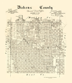 Vintage Map of Dickens County, Texas 1891