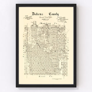 Vintage Map of Dickens County, Texas 1891