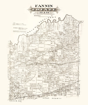 Vintage Map of Fannin County, Texas 1870