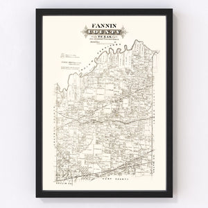 Vintage Map of Fannin County, Texas 1870