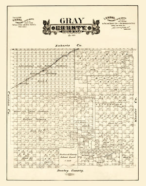 Vintage Map of Gray County, Texas 1888