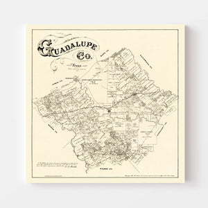 Vintage Map of Guadalupe County, Texas 1880