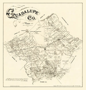 Vintage Map of Guadalupe County, Texas 1880