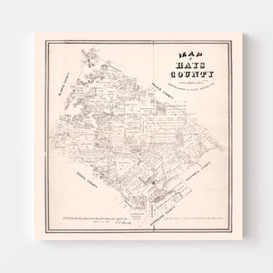 Vintage Map of Hays County, Texas 1880