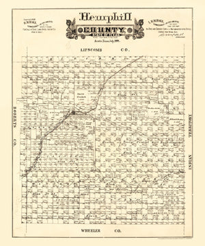 Vintage Map of Hemphill County, Texas 1888
