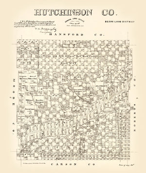Vintage Map of Hutchinson County, Texas 1891