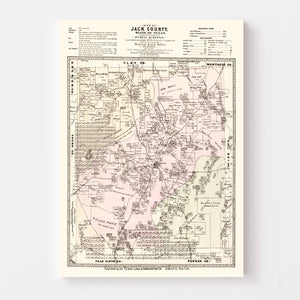 Vintage Map of Jack County, Texas 1876