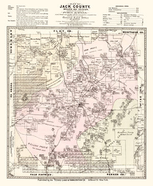 Vintage Map of Jack County, Texas 1876