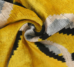 Luxurious 16x16 Silk Velvet Geometric Throw Pillow in Yellow and Gray – Down Feather Insert