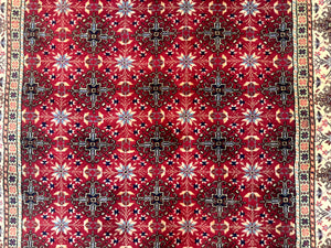 Turkish Sivas Rug 4x6, Red and Cream, Allover Design, Handmade Vintage