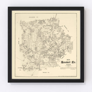 Vintage Map of Kendall County, Texas 1879