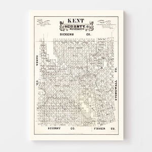 Vintage Map of Kent County, Texas 1888